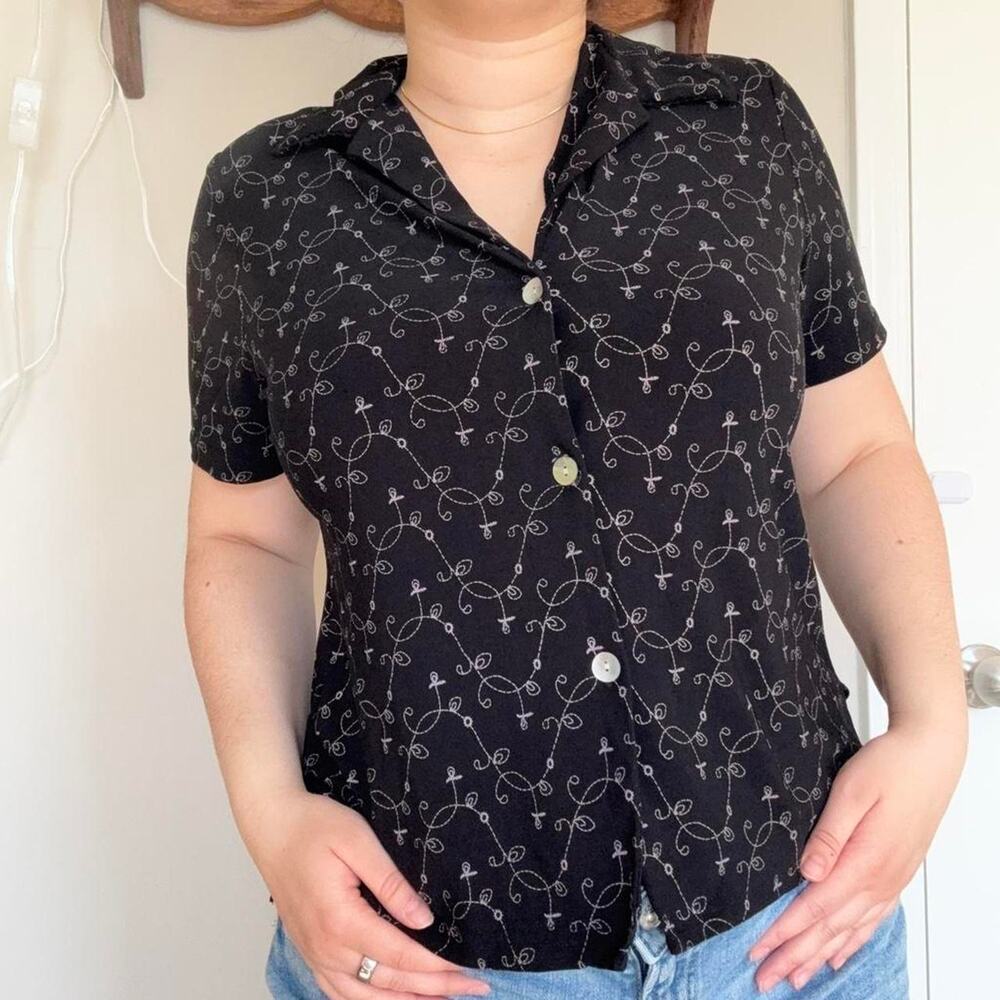 Vintage black button up blouse